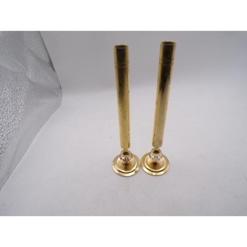 Vintage Gold‎ Tone Bud Vases with Crystal Accents Pair Hollywood Regency Decor